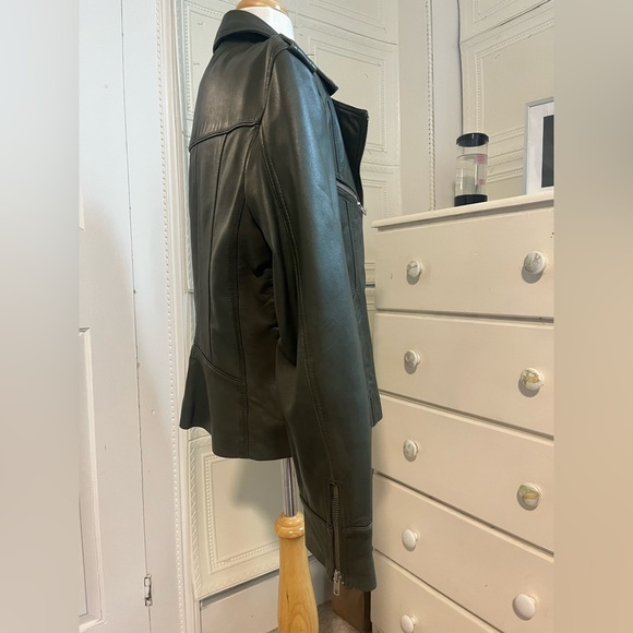 Vintage Forest Green Genuine Leather Moto Jacket Carrie Horton Size 14 - Picture 11 of 15